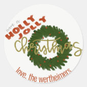 Holly Jolly-kerstkaartjes Ronde Sticker (Voorkant)