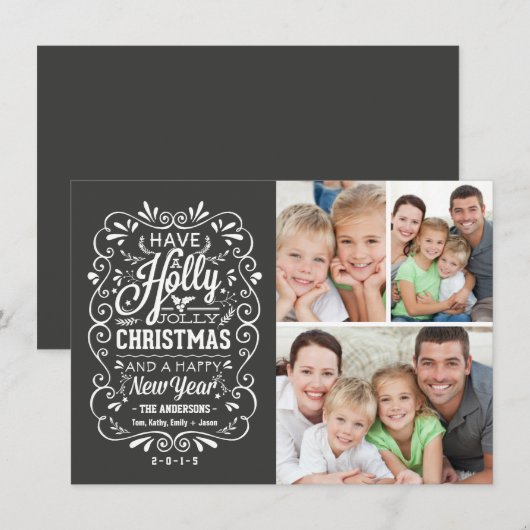 Holly Jolly-kerstkbordfotocollage Feestdagenkaart (Voorkant / Achterkant)