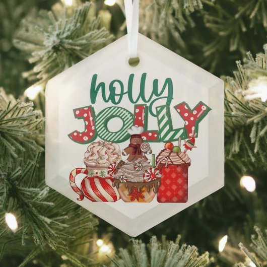 "Holly Jolly" Kerstkoffie Ornament, Feestdagen Glas Ornament (Insitu)
