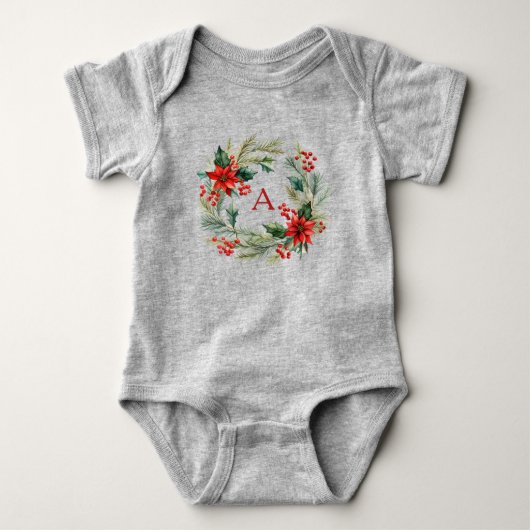 Holly jolly Kerstkrans baby bodysuit (Voorkant)