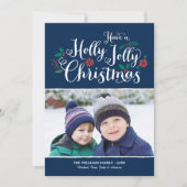 Holly Jolly-kerstmarineblauw Foto Feestdagenkaart (Voorkant)
