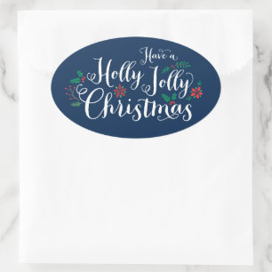 Holly Jolly Kerstmarineblauw Holiday Ovale Sticker