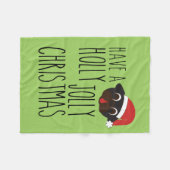Holly Jolly Kerstmis Black Pug Santa Blanket Fleece Deken (Voorkant (Horizontaal))