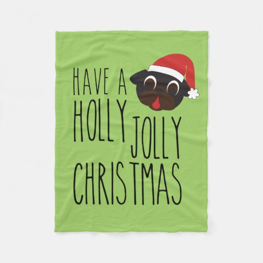 Holly Jolly Kerstmis Black Pug Santa Blanket Fleece Deken (Voorkant)