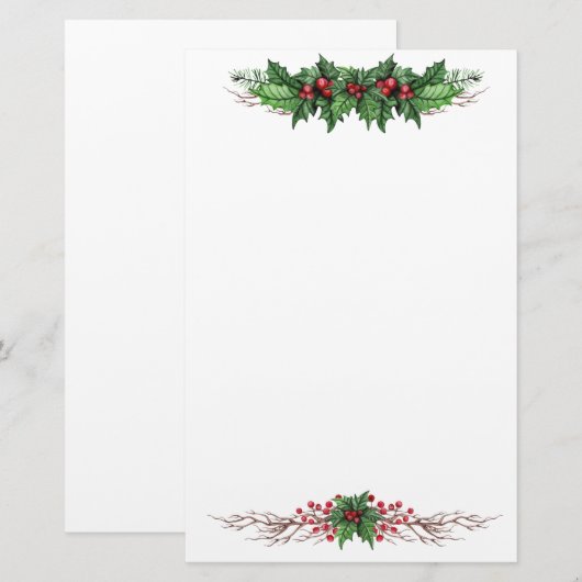 Holly Jolly Kerstmis Briefpapier (Voorkant / Achterkant)