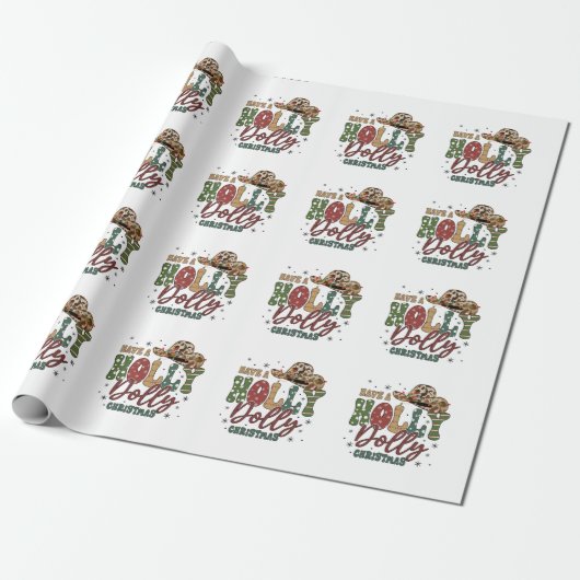 Holly Jolly Kerstmis Cadeaupapier (Uitgerold)