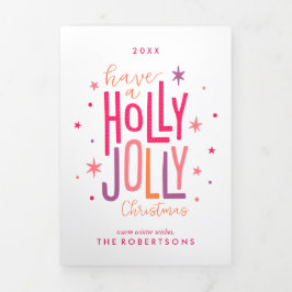 Holly Jolly Kerstmis Familie Foto Drieluik Wenskaart