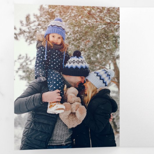 Holly Jolly Kerstmis Familie Foto Drieluik Wenskaart (Binnenzijde eerst)