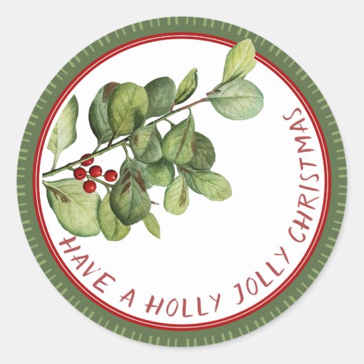 Holly Jolly Kerstmis Franse hulst met bessen Ronde Sticker (Voorkant)