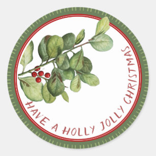 Holly Jolly Kerstmis Franse hulst met bessen Ronde Sticker