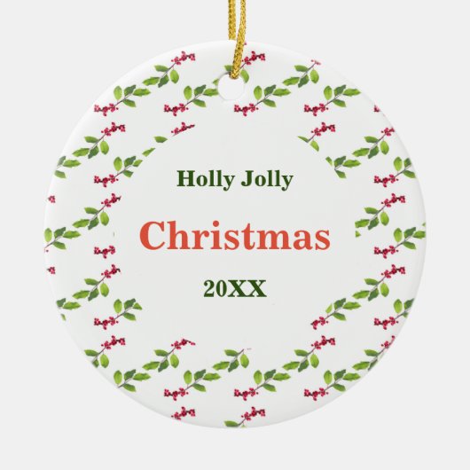 Holly Jolly Kerstmis met jaar Ornament (Voorkant)