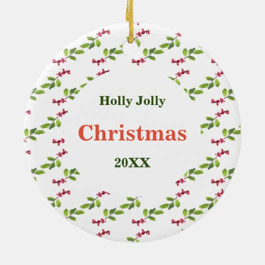 Holly Jolly Kerstmis met jaar Ornament (Achterkant)