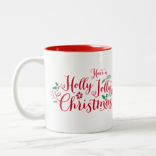 Holly Jolly Kerstmis Red Script Holiday Tweekleurige Koffiemok (Links)