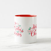 Holly Jolly Kerstmis Red Script Holiday Tweekleurige Koffiemok (Center)