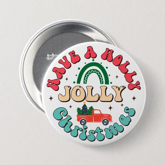 Holly Jolly Kerstmis Ronde Button 7,6 Cm (Voorkant /achterkant)