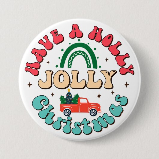 Holly Jolly Kerstmis Ronde Button 7,6 Cm (Voorkant)