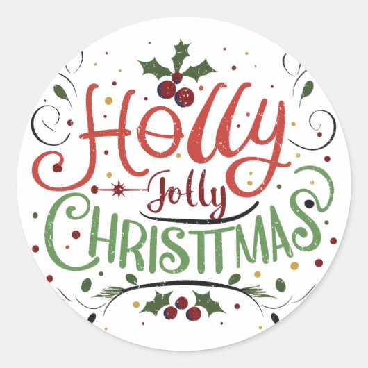 Holly Jolly Kerstmis Ronde Sticker (Voorkant)