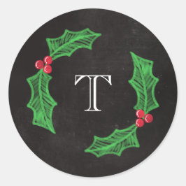 Holly Jolly Kerstmis Rustic Chalkboard Monogram Ronde Sticker