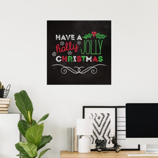 Holly Jolly Kerstmis Rustic Chalkboard Poster (Thuiskantoor)