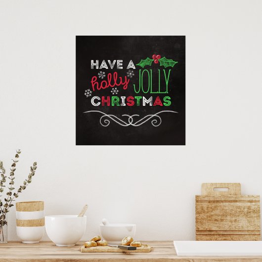 Holly Jolly Kerstmis Rustic Chalkboard Poster (Keuken)
