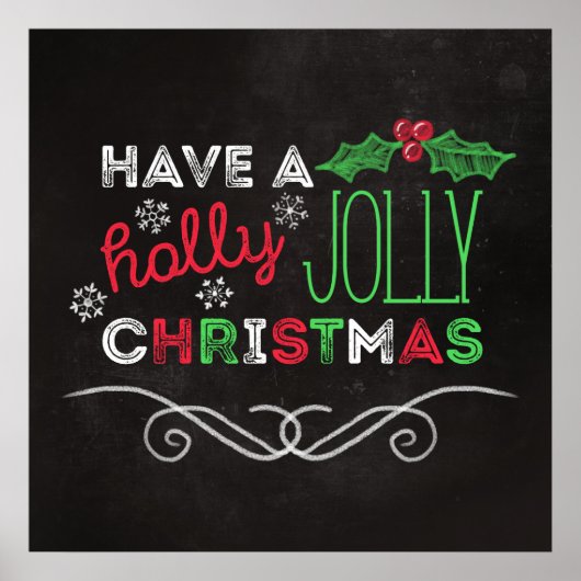 Holly Jolly Kerstmis Rustic Chalkboard Poster (Voorkant)