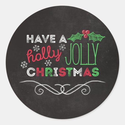 Holly Jolly Kerstmis Rustic Chalkboard Ronde Sticker (Voorkant)