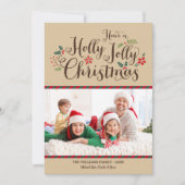Holly Jolly Kerstmis Rustic Tan foto Feestdagenkaart (Voorkant)