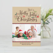 Holly Jolly Kerstmis Rustic Tan foto Feestdagenkaart (Staand voorkant)