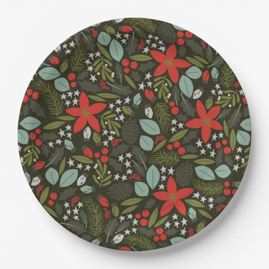 Holly Jolly Kerstmis Winter Patroon Papieren Bordje (Voorkant)
