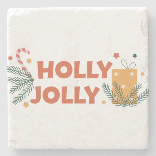 Holly Jolly Kerstparty Stenen Onderzetter (Voorkant)