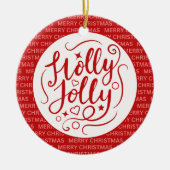 Holly Jolly Kerstscript Familie Foto Rood Keramisch Ornament (Voorkant)