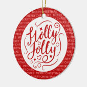 Holly Jolly Kerstscript Familie Foto Rood Keramisch Ornament (Links)