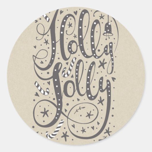 HOLLY JOLLY kerstsnoepriet Rustic Holiday Ronde Sticker (Voorkant)