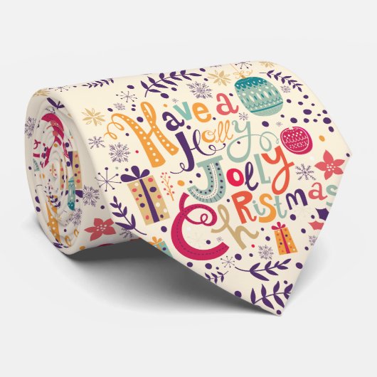 Holly Jolly-kersttekstontwerp Stropdas (Opgerold)