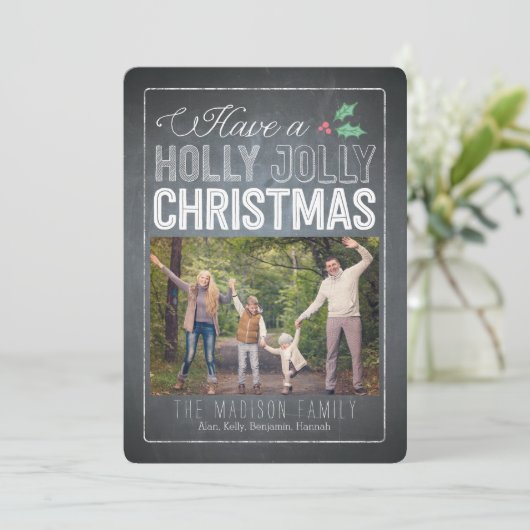 Holly Jolly Kerstvakantie fotokaarten Feestdagenkaart (Staand voorkant)