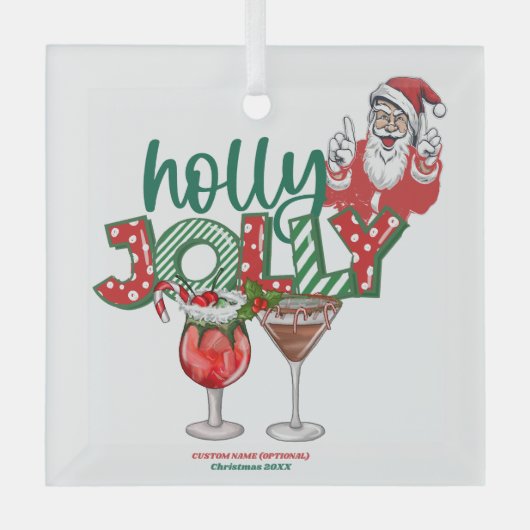 "Holly Jolly" kerstversiering, vakantie Drinken Glas Ornament (Voorkant)