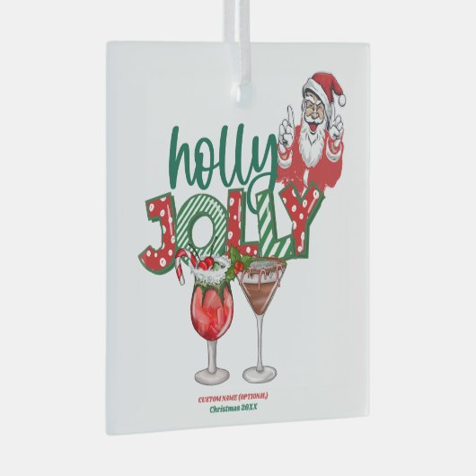 "Holly Jolly" kerstversiering, vakantie Drinken Glas Ornament (Voorkant Rechts)
