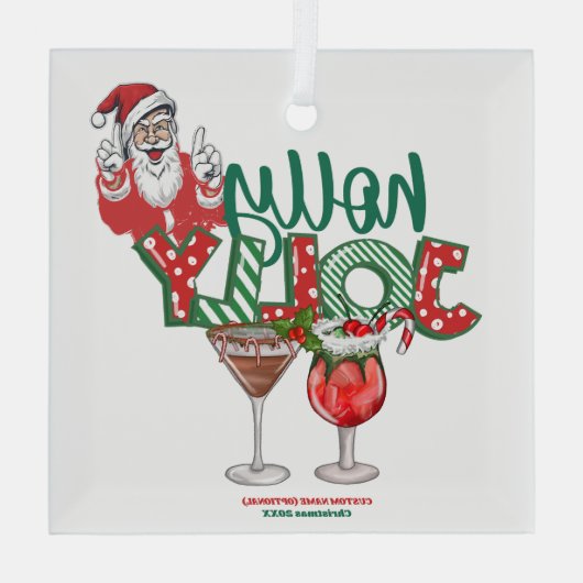 "Holly Jolly" kerstversiering, vakantie Drinken Glas Ornament (Achterkant)