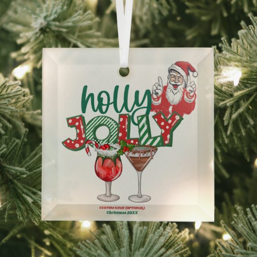 "Holly Jolly" kerstversiering, vakantie Drinken Glas Ornament (Insitu)