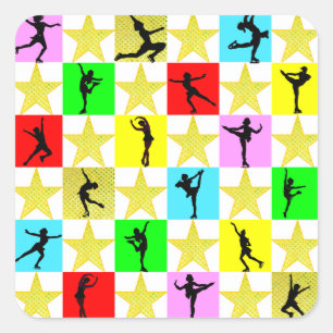 HOLLY JOLLY KUNSTSCHAATSER KERSTONTWERP VIERKANTE STICKER