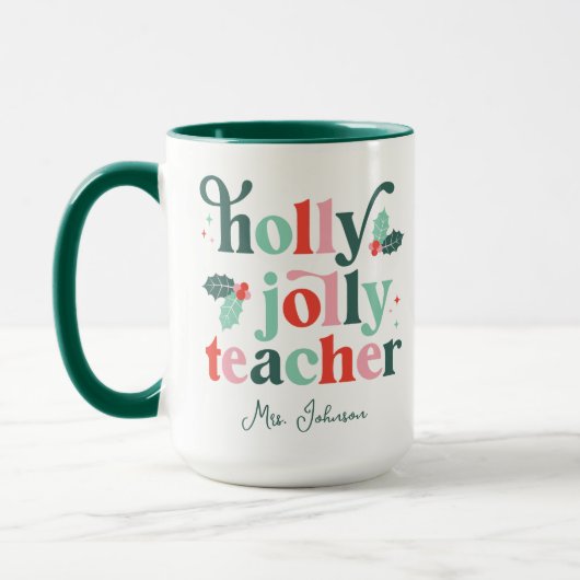 Holly Jolly Leraar Retro Kerstmug Mok (Links)