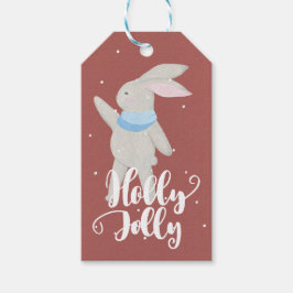 Holly Jolly Little Schattige Bunny Donkerrood en b Cadeaulabel