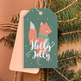 Holly Jolly Little Schattige Sinaasappel Fox Hunte Cadeaulabel