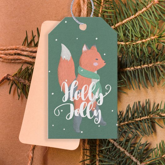 Holly Jolly Little Schattige Sinaasappel Fox Hunte Cadeaulabel