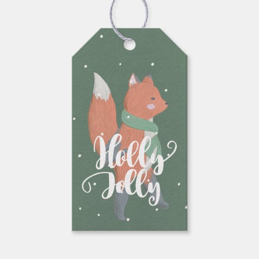 Holly Jolly Little Schattige Sinaasappel Fox Hunte Cadeaulabel (Voorkant)