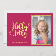 Holly Jolly magenta gouden kalligrafie script foto