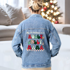 Holly Jolly Mama Tekst Kerstmis Denim Jas Jacket