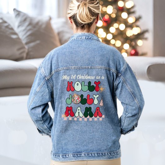 Holly Jolly Mama Tekst Kerstmis Denim Jas Jacket