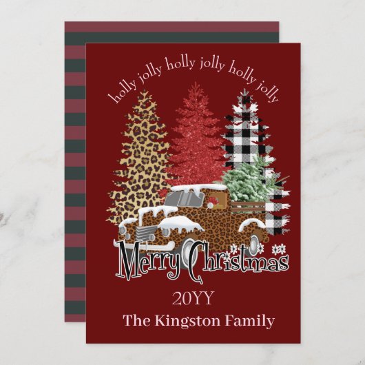 Holly Jolly Merry Kerstbomen op Truck Kaart (Voorkant / Achterkant)