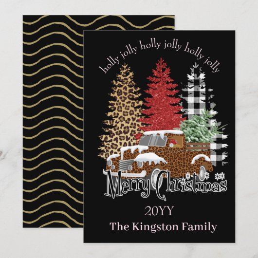 Holly Jolly Merry Kerstbomen op Truck Kaart (Voorkant / Achterkant)